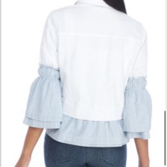 NWT Crown & Ivy Curvy White Flower Power Jean Jacket in Blue & White Size 3X - Picture 2 of 9